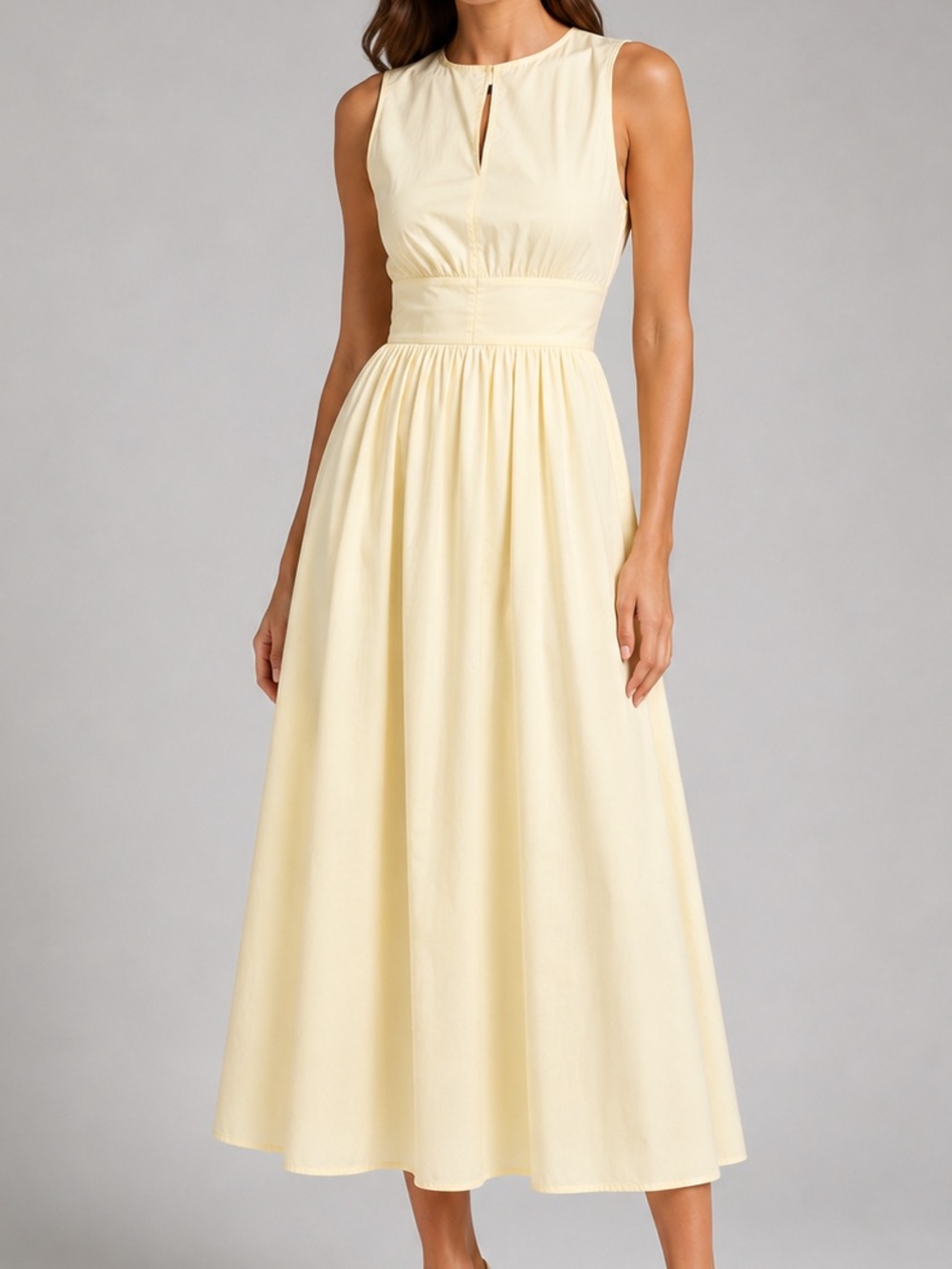 🆕🌟WEWOREWHAT PaleYellow CottonBlend Midi Dress Sleeveless Keyhole XS Cottagecore